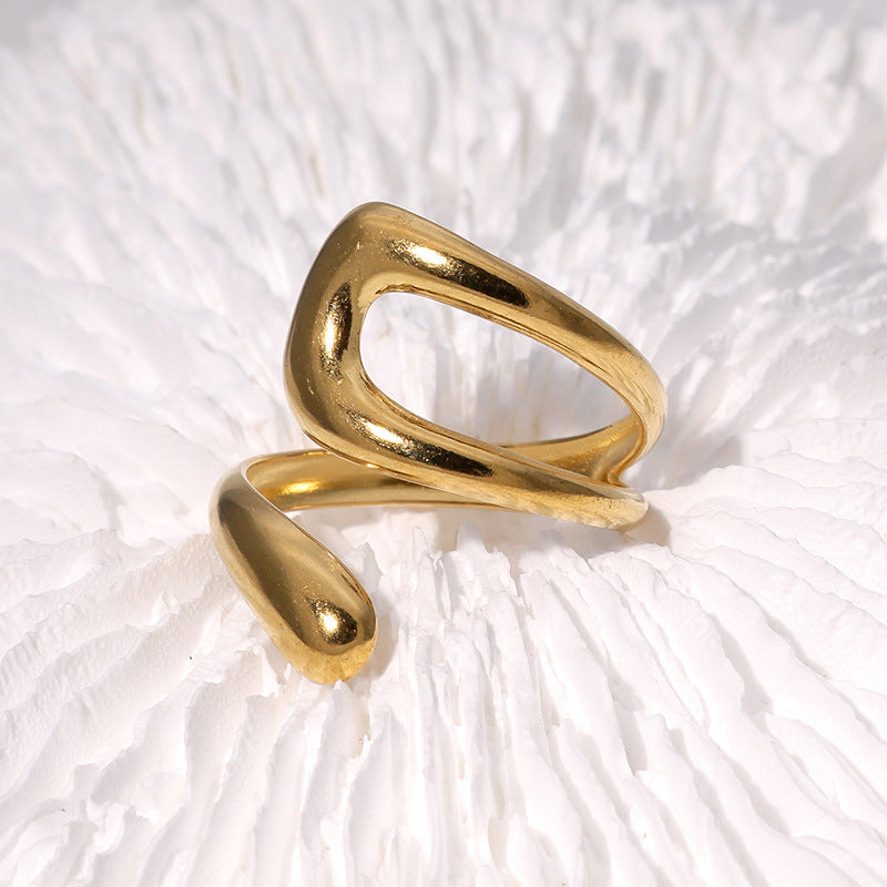 Minimalist Geometric Hollow Stainless Steel Adjustable Open Ring for Women with Plated Finish