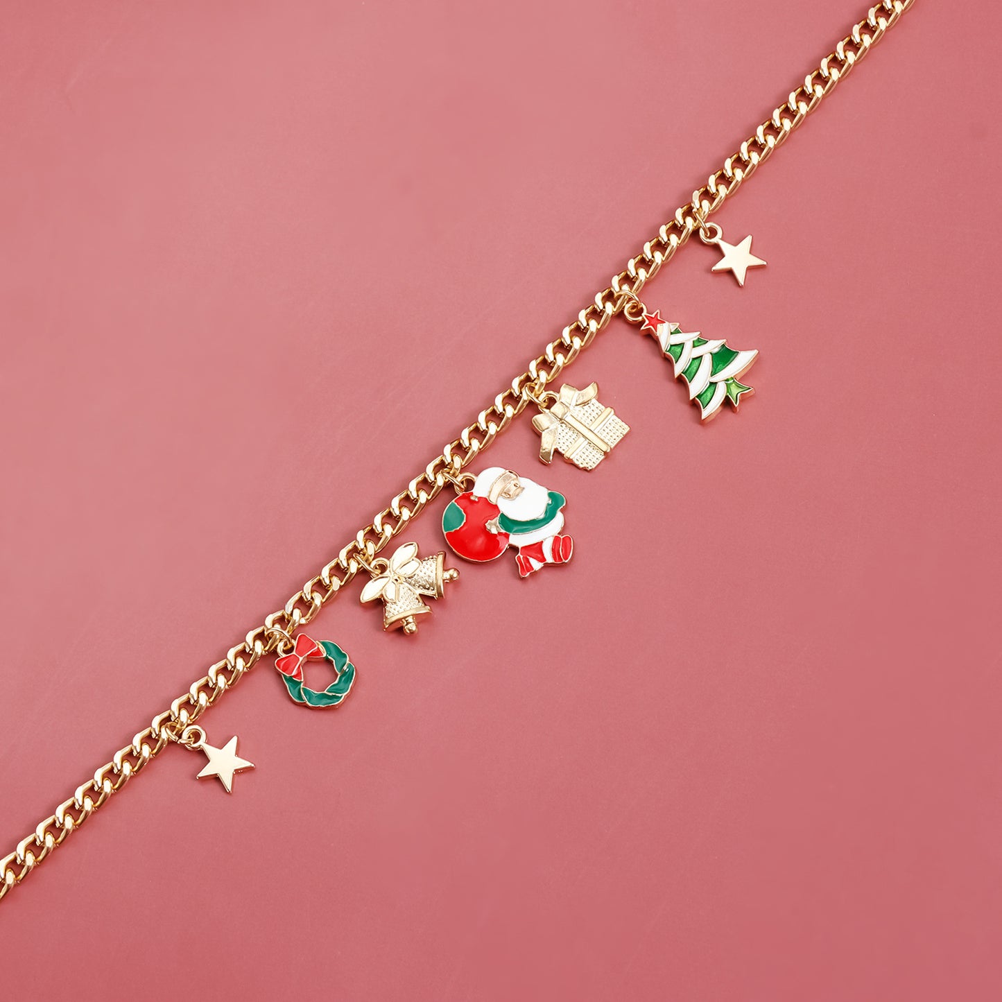 Festive Christmas Santa Castle Pendant Necklace for Women Alloy Geometric Choker with Plated Finish for Holiday Party