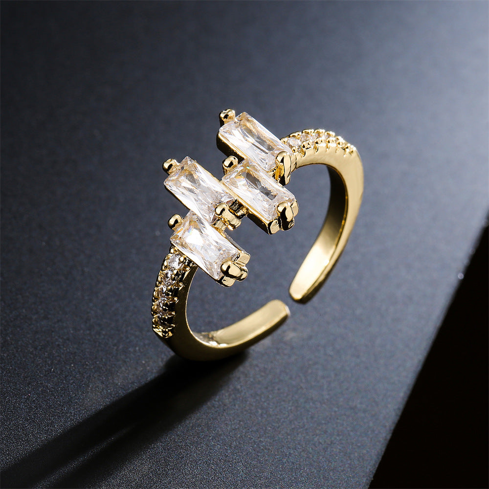 Minimalist Geometric Open Ring in Copper with 18K Gold Plating and AAA Zirconia Inlay