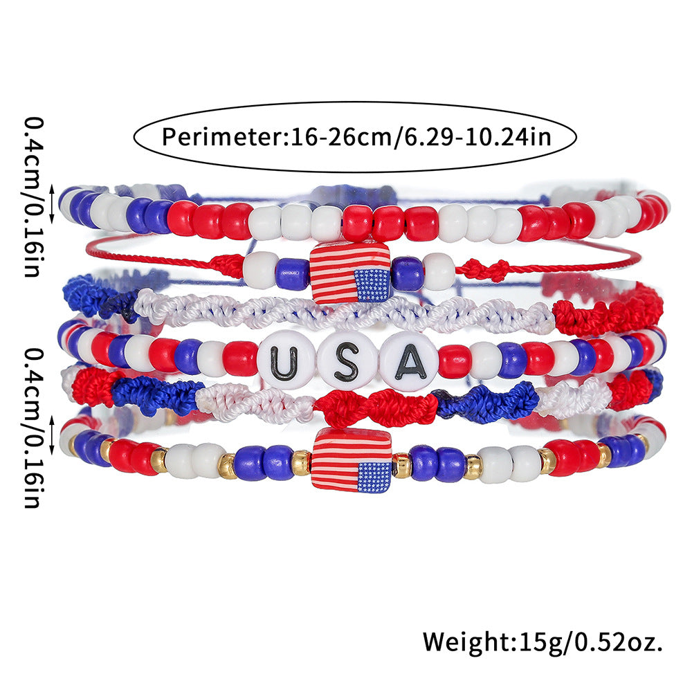 Personalized Geometric Round Resin Beaded Bracelet Unisex USA Flag