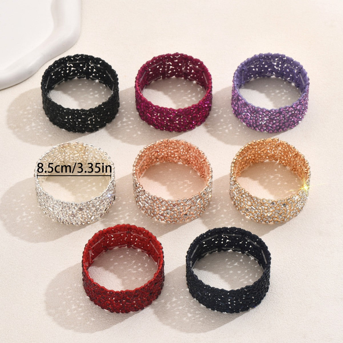 Set di bracciali da donna in lega di zinco con intarsi in strass, stile geometrico minimalista e polsino ampio