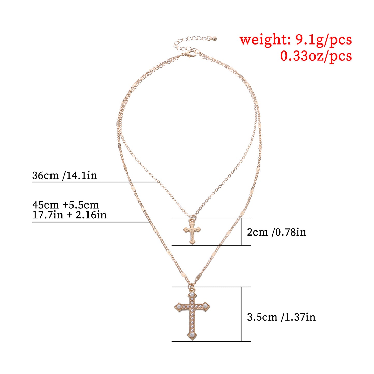 Minimalist Two-Tier Cross Pendant Necklace in Alloy with Plated Finish for Women