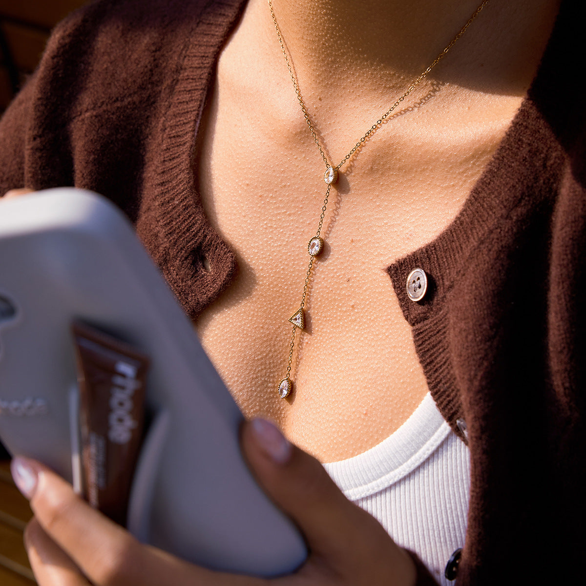 Collana da donna a catena con ciondolo in acciaio inossidabile geometrico minimalista placcato oro 18 carati PVD