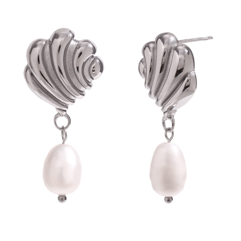 Pendientes de acero inoxidable con forma de margarita vintage, chapados en oro de 18 quilates y con detalles de perlas para mujer