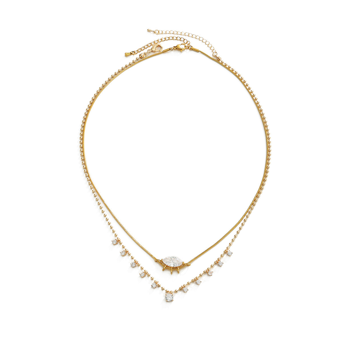 Minimalist Luxury 18K Gold Plated Stainless Steel Square Marquise Rhinestone Pendant Necklace for Women