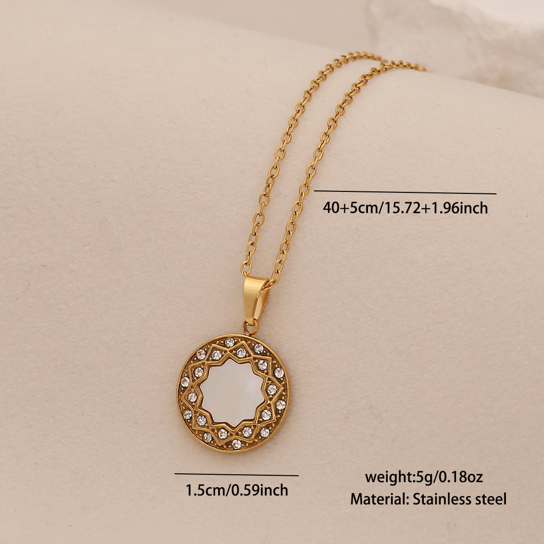 Fashionable Geometric Heart and Star Pendant Necklace in Stainless Steel with Full Rhinestone Accents