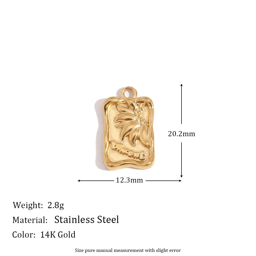 Minimalist Geometric Pendant with 14K Gold Plated Stainless Steel Round Heart Shape and Greek Key Pattern for DIY Jewelry Making