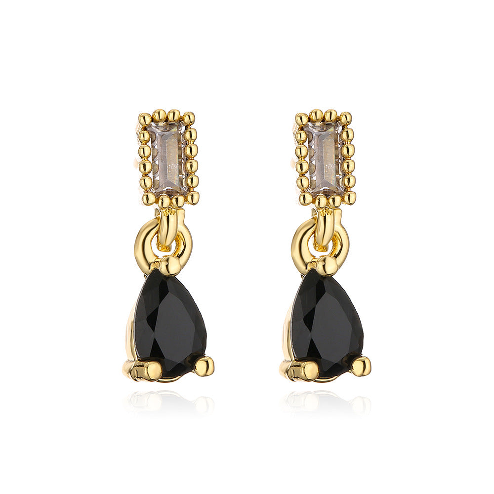 Orecchini Pendenti a Goccia Geometrici Minimalisti da Donna, Base in Rame con Placcatura in Oro 18K e Intarsio in Zirconi