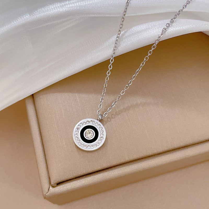 Minimalist Geometric Titanium Steel Plated Necklace with Full Rhinestone Accents for Women and Men