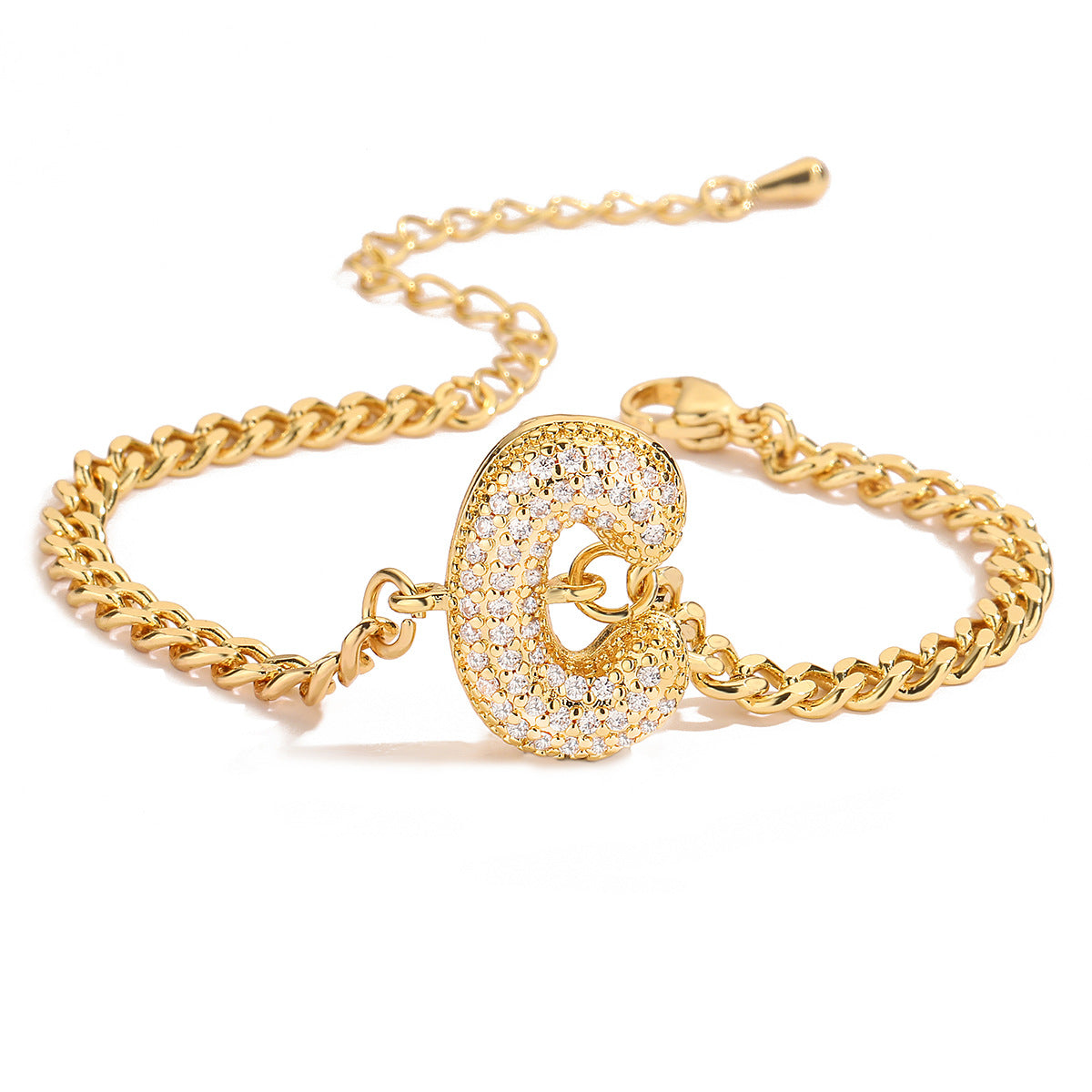 Minimalist Hip-hop 18K Gold Plated Letter Cubic Zirconia Bracelet for Women