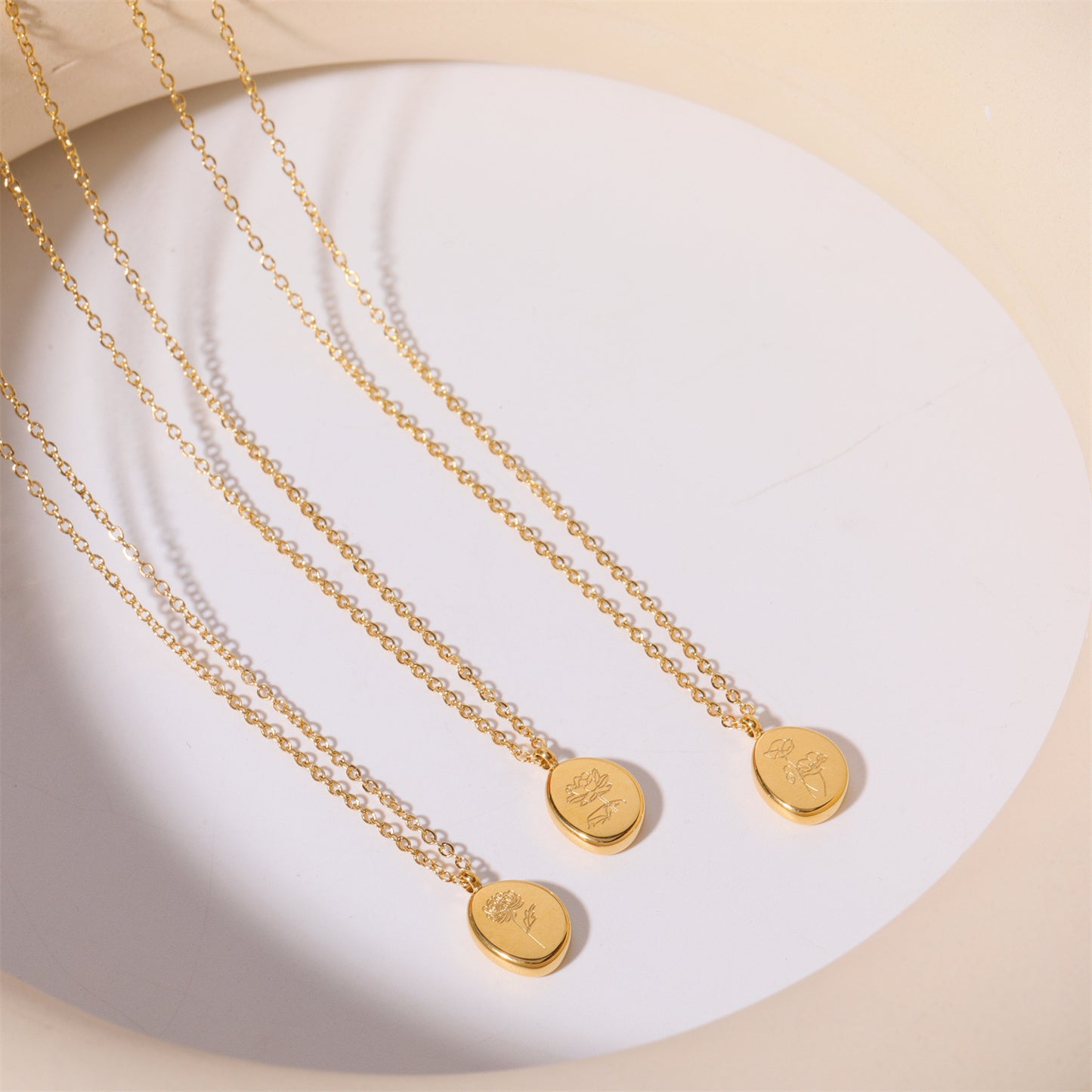 Geometric Oval Pendant Necklace in Titanium Steel with 18K Gold Plating for Women and Men