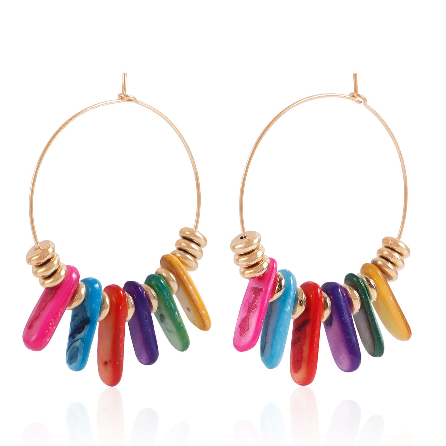 Minimalist Geometric Large Hoop Earrings for Women with Enamel Finish and Colorful Shell Accents