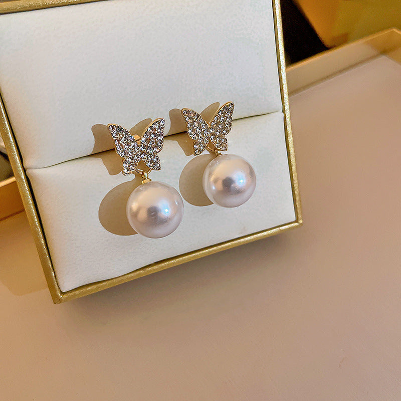 Minimalist Geometric Drop Earrings with Zircon and Pearl Accents in Gold-Plated Copper and 925 Sterling Silver Posts