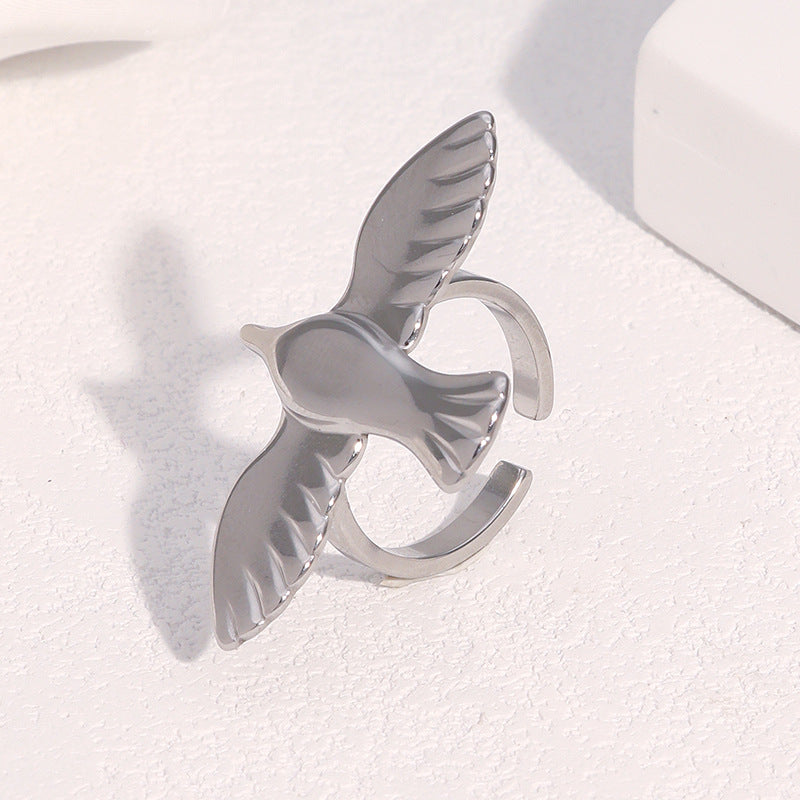Vintage Minimalist Open Ring 18K Gold Plated Stainless Steel Dove Bird Design for Women