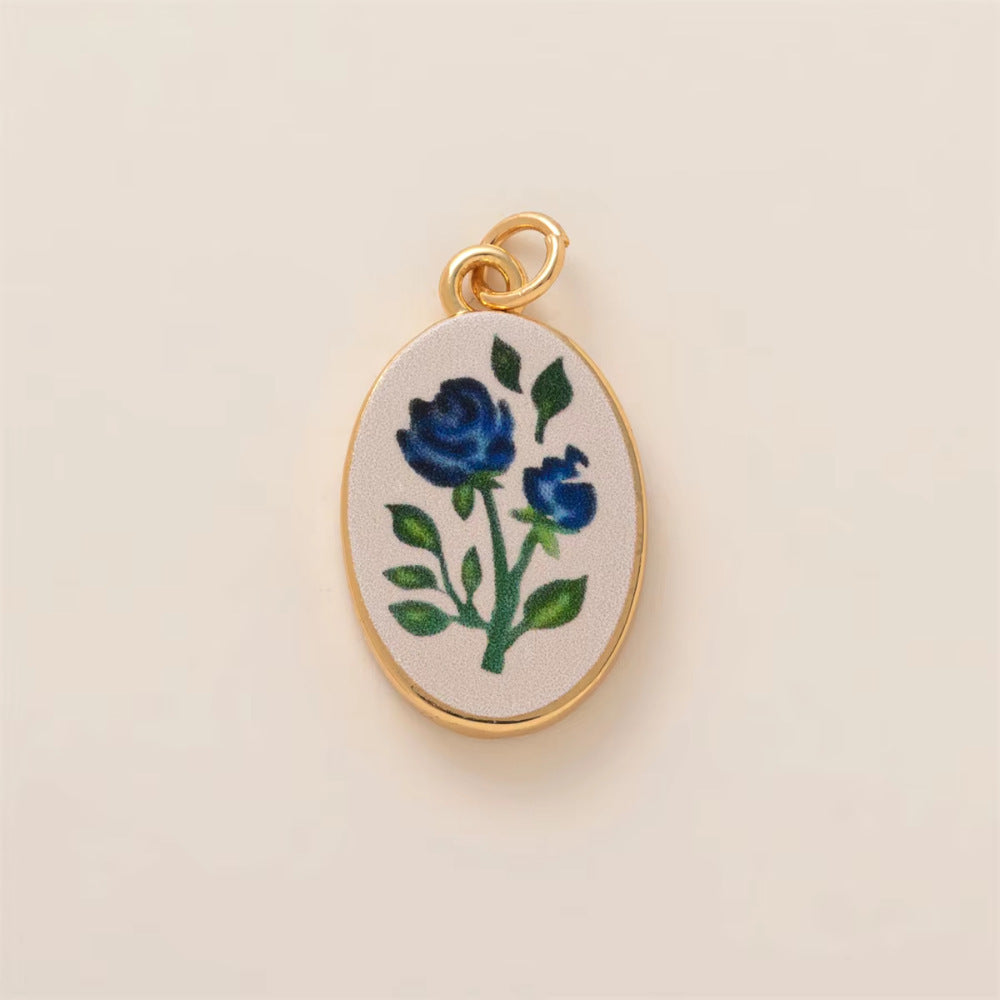 Sweet Heart Geometric Oval Floral Plated Brass Stainless Steel Pendant Necklace