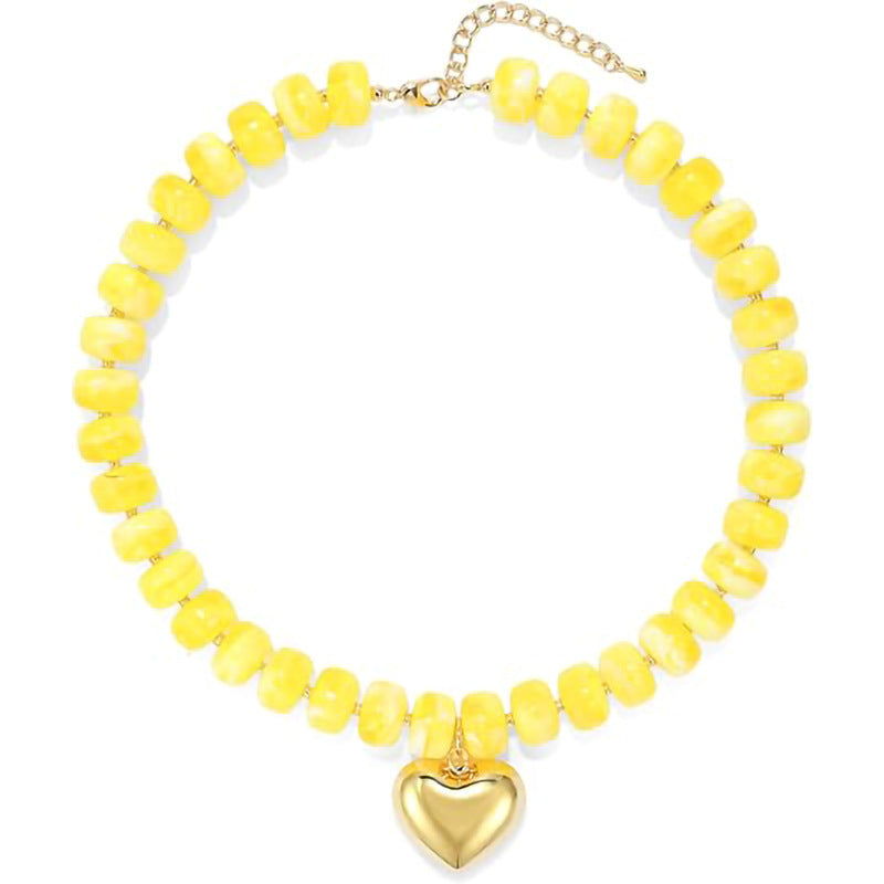 Bohemian Casual Heart Resin Pendant Beaded Necklace for Women