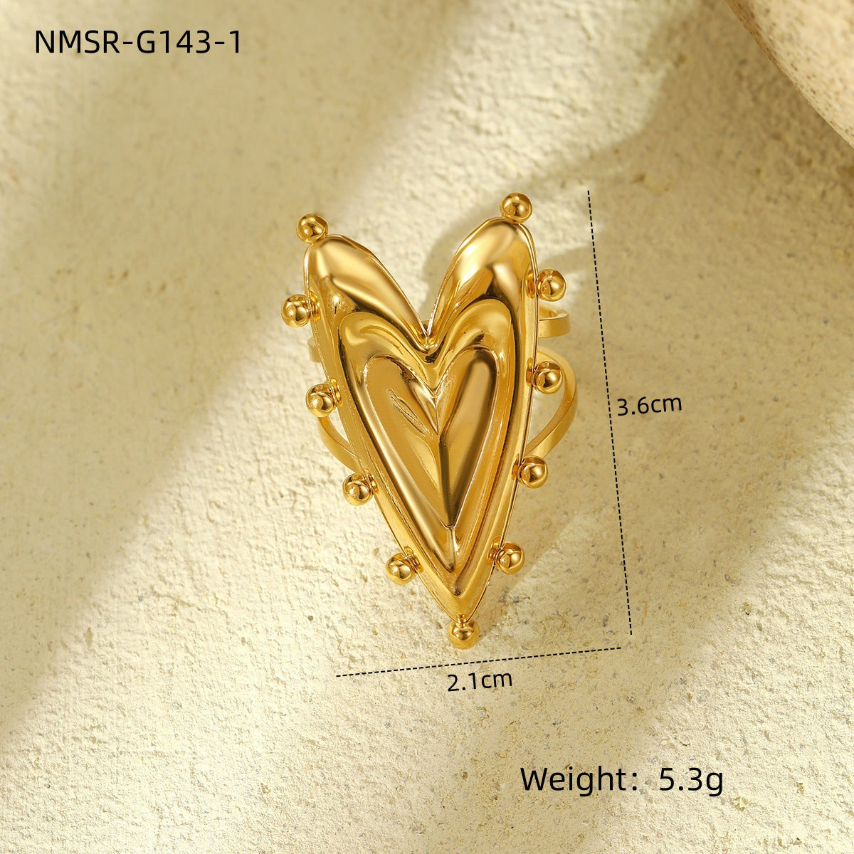 Anillo de acero de titanio chapado en forma de corazón estilo retro francés para mujer, banda de lujo minimalista de moda