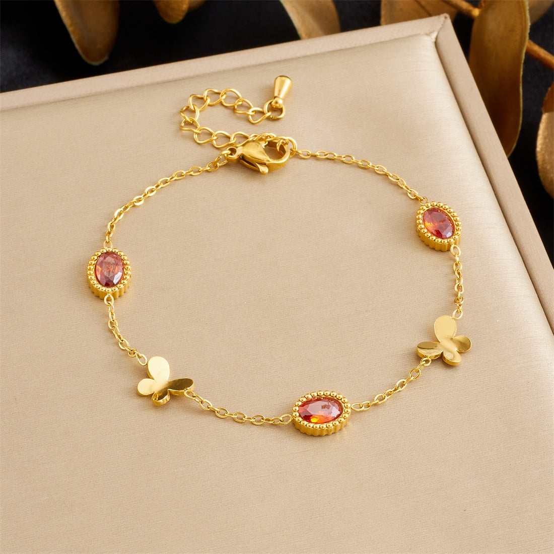 Minimalist Sweet Stainless Steel Drip Oil Plated Heart Floral Fruit Rhinestone Bracelet