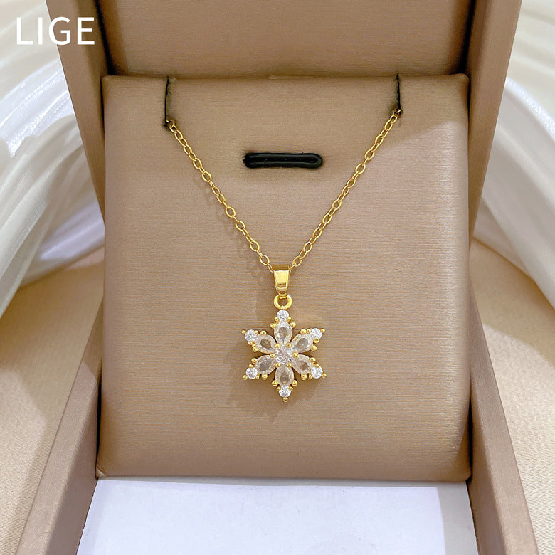 Collana con Pendente Luna Geometrica per Uomo e Donna Catena in Acciaio Inossidabile con Intarsi in Strass Elegante Collana a Ciondolo Minimalista