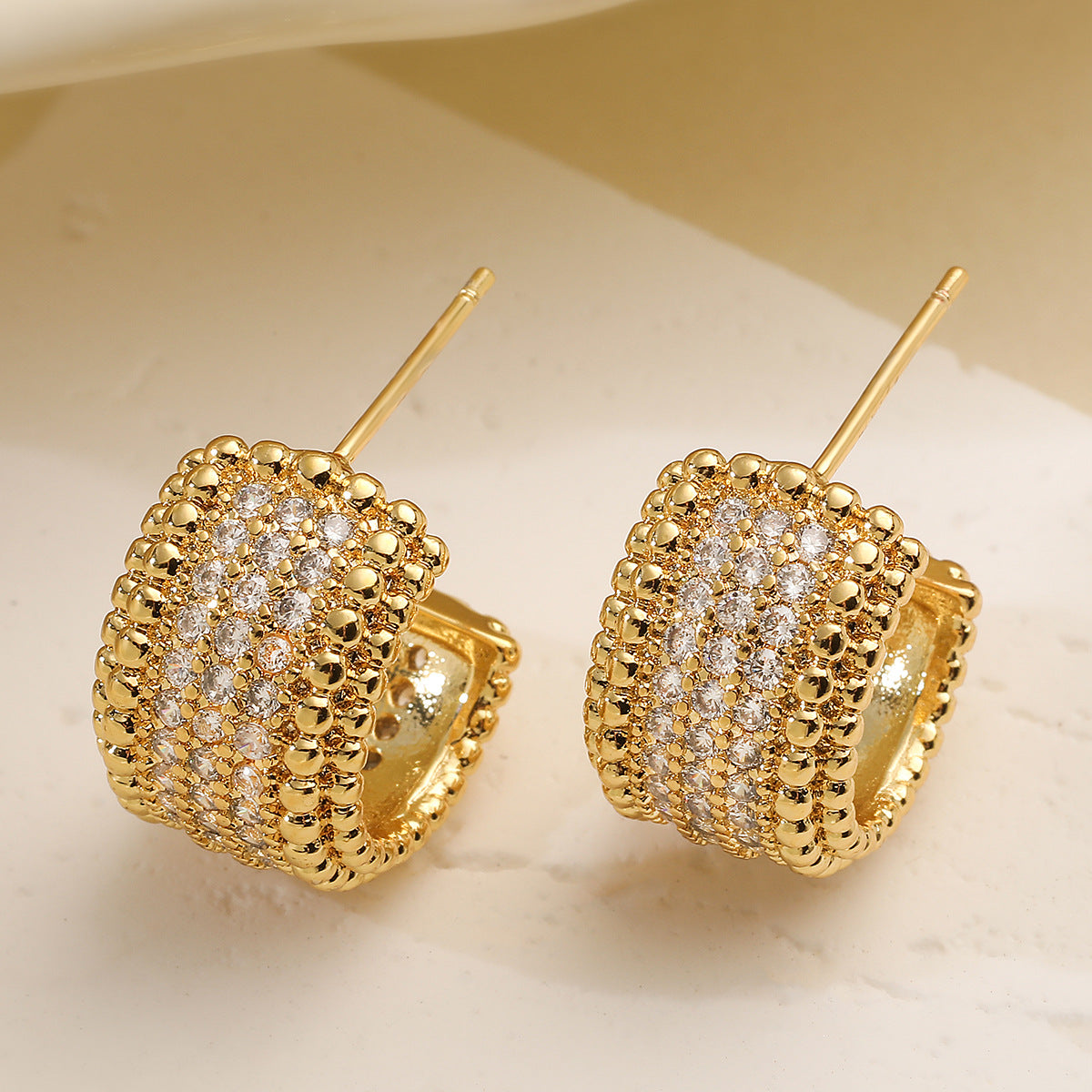 Minimalist Elegant Geometric Brass Gold Plated Cubic Zirconia Earrings for Women