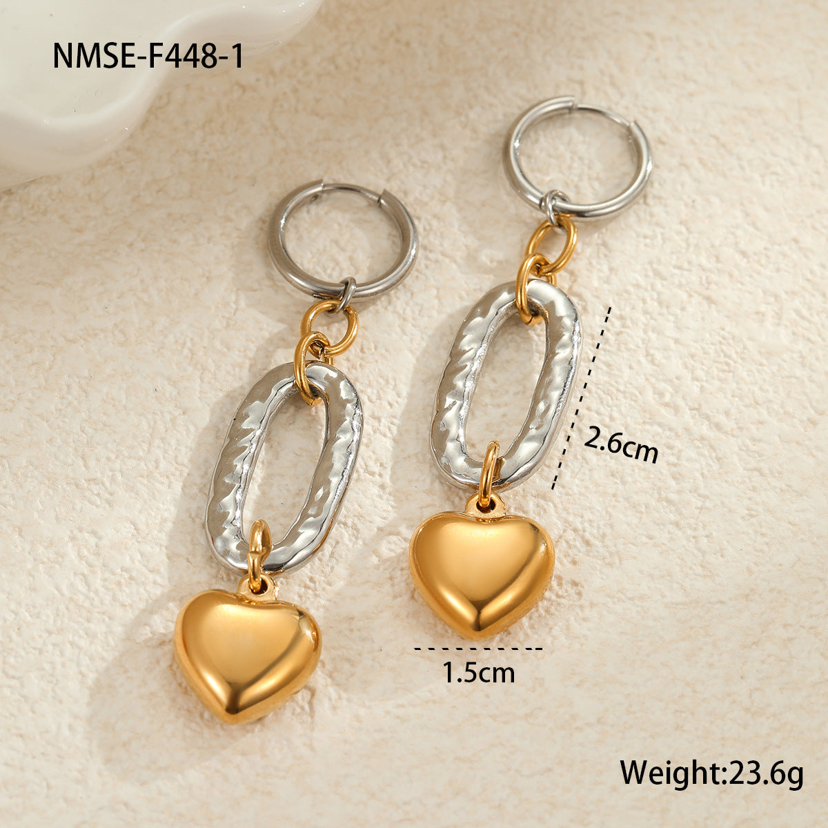 Fashionable Heart-Shaped Stainless Steel Earrings with Color-Blocking Design for Women