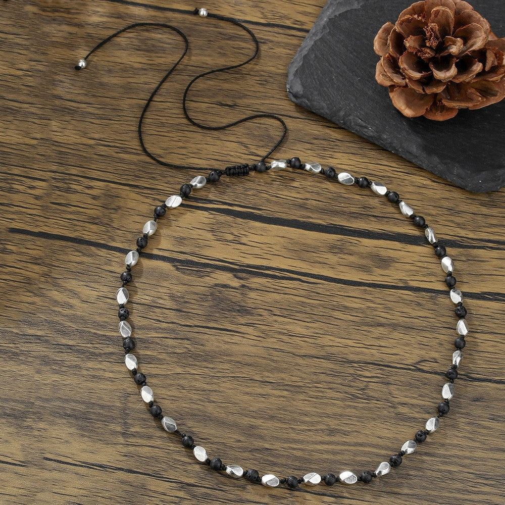 Bohemian Hip-hop Geometric Wood Bead Coconut Shell Stainless Steel Necklace for Men and Women
