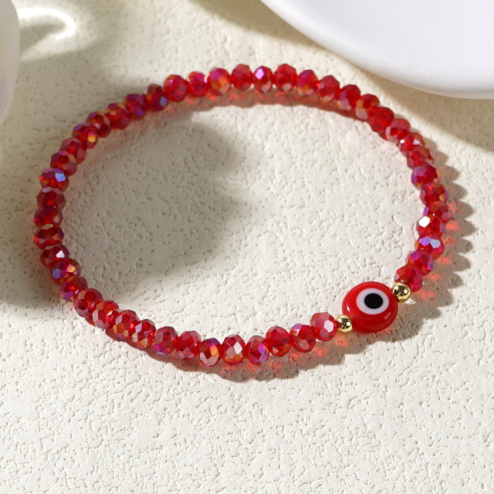 Geometric Evil Eye Crystal Beaded Bracelet for Women