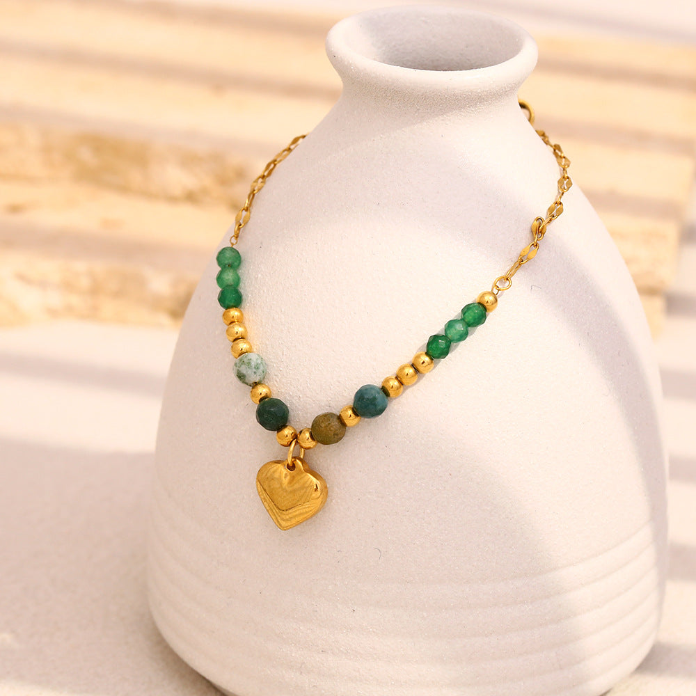 Fashionable Vintage French-Style Stainless Steel Plated 18K Gold Heart and Lips Bracelet for Women
