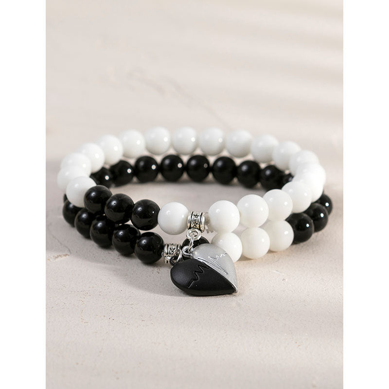 Minimalist Heart Agate Plated Bracelet Set for Unisex