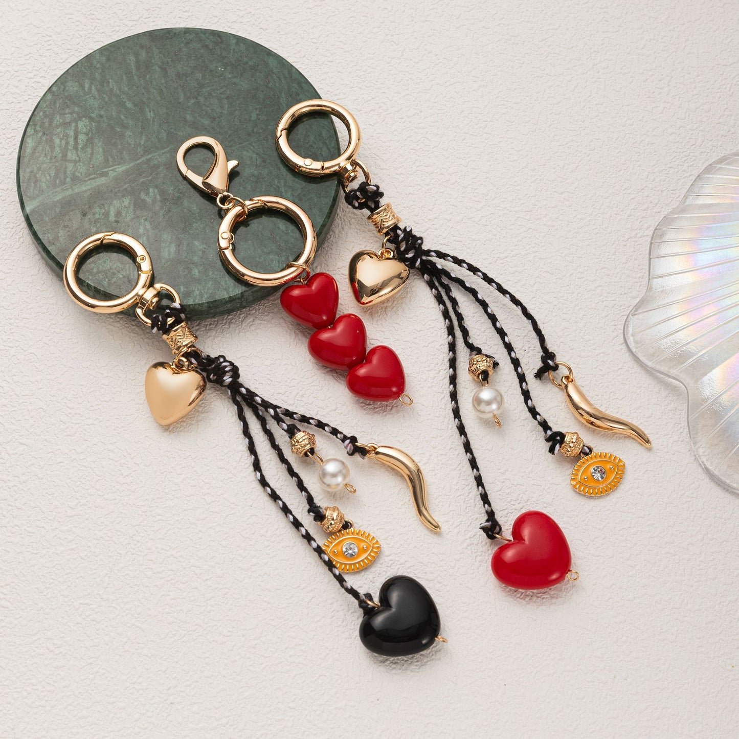 Macaron Color Heart Shape Alloy Plated Cable Chain Bag Strap with Pearl Inlay