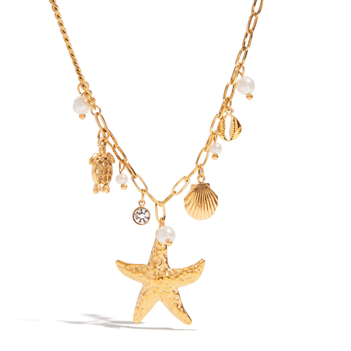 Geometric Starfish Pendant Necklace in Titanium Steel with Electroplated Finish for Women