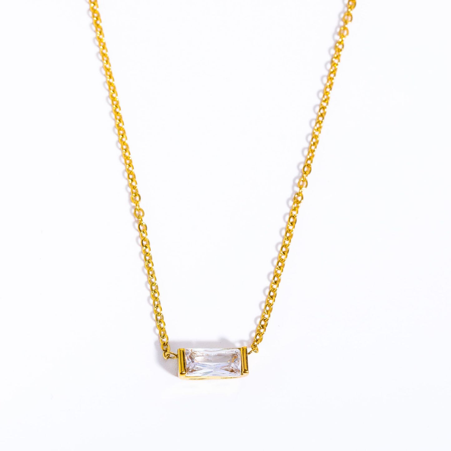 Collana Geometrica Placcata in Acciaio al Titanio con Zirconia Cubica Pietra Portafortuna Unisex
