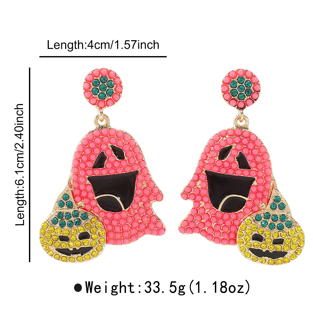 Pendientes de aleación con forma de fantasma, dulces y atrevidos, con detalles de diamantes de imitación y perlas de imitación para mujer