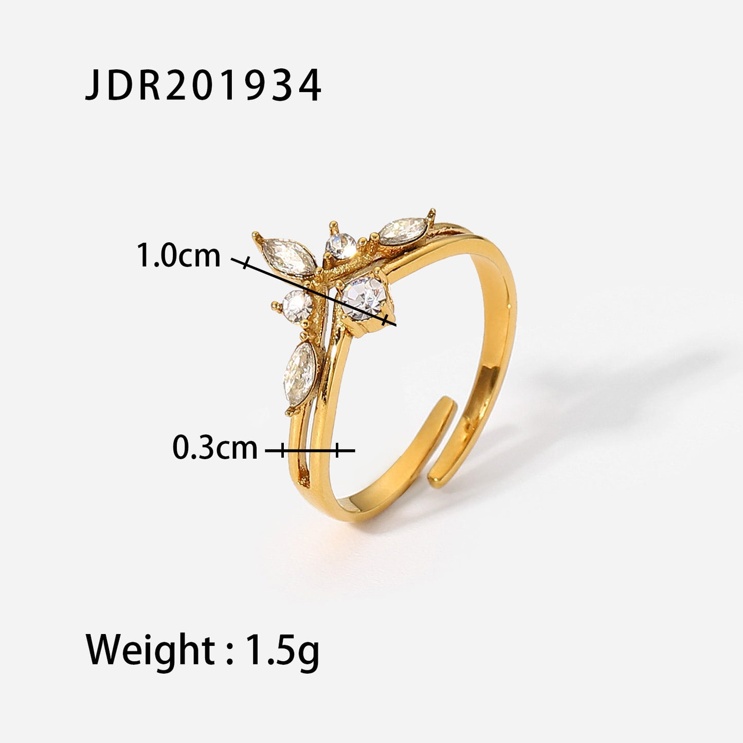 INS-Inspired Irregular Geometric Stainless Steel Ring with 18K Gold Plating and White Cubic Zirconia Inlay for Women