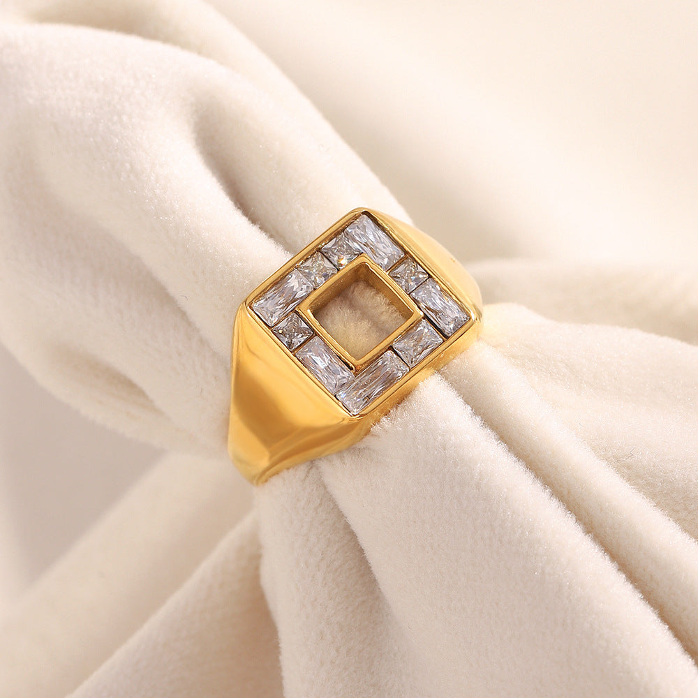 Anillo Geométrico de Acero Inoxidable con Chapado en Oro de 18K para Mujer, Joyería Diaria Versátil y a la Moda