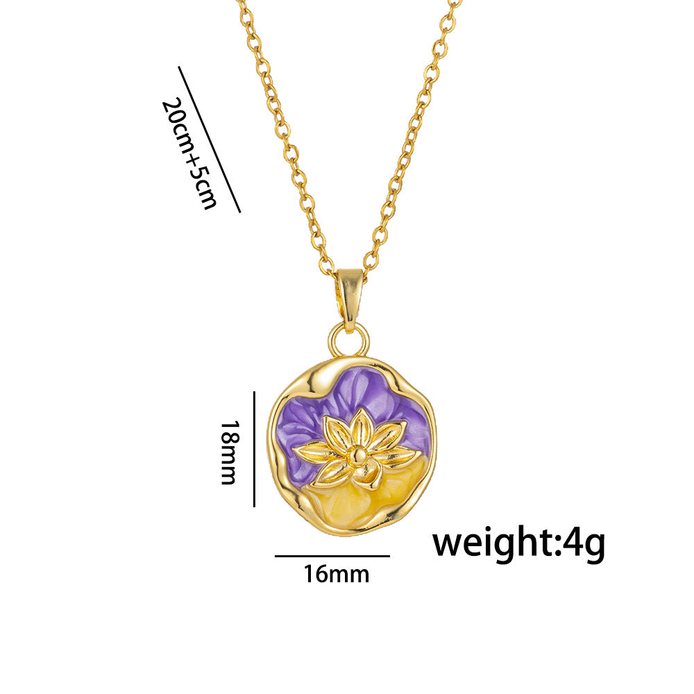 Elegant Lotus Pendant Necklace in Titanium Steel with Enamel Finish, Floral Design, O-Chain, Women's Lightweight Hypoallergenic Jewelry