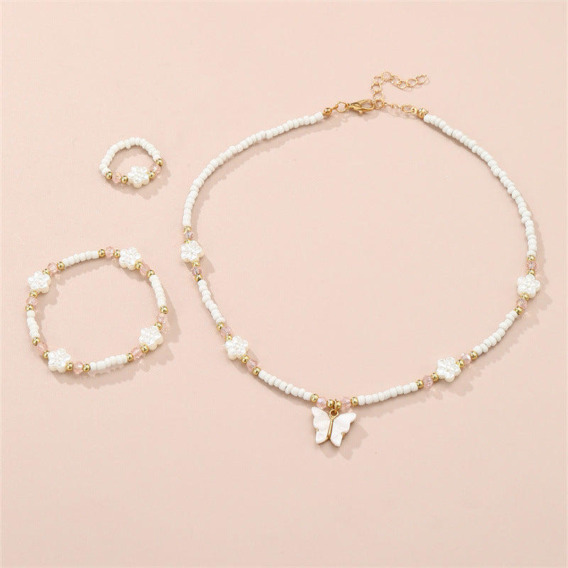 Minimalist Butterfly Pendant Necklace Set for Kids with Resin Beads and Alloy Charm on Ball Chain
