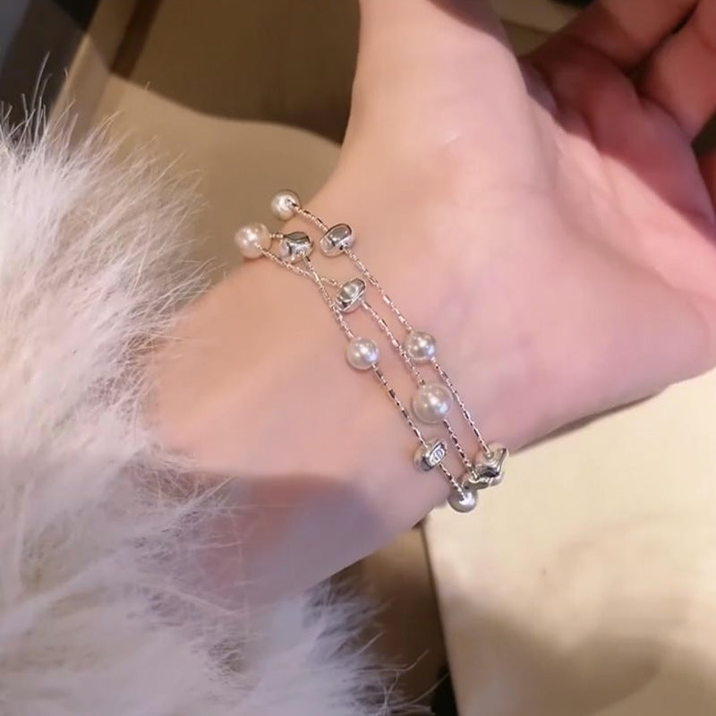 Vintage Luxury Geometric Cubic Zirconia Inlaid Pearl Bracelet for Women