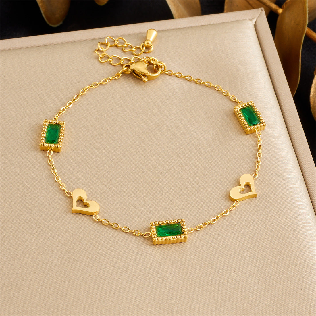 Minimalist Sweet Stainless Steel Drip Oil Plated Heart Floral Fruit Rhinestone Bracelet