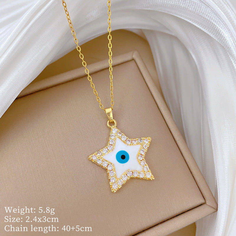 Geometric Style Titanium Steel Necklace with Copper Pendant Plated in Real Gold for Women and Men