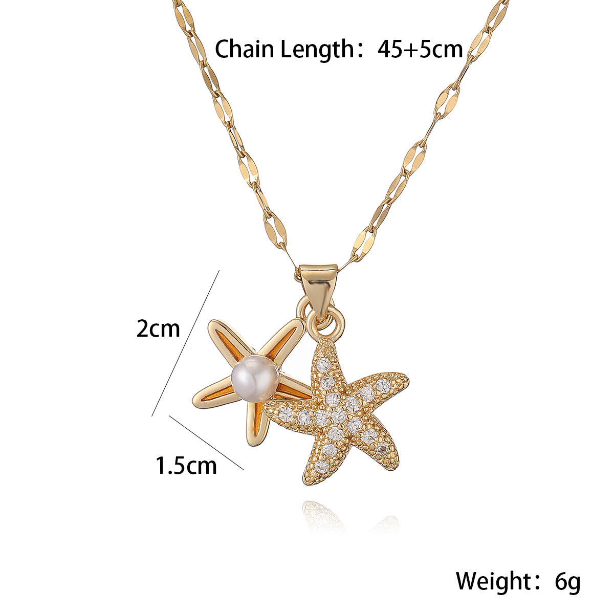 Minimalist Starfish Pendant Necklace for Women with Copper Base Plated in 18K Gold and Zircon Inlay