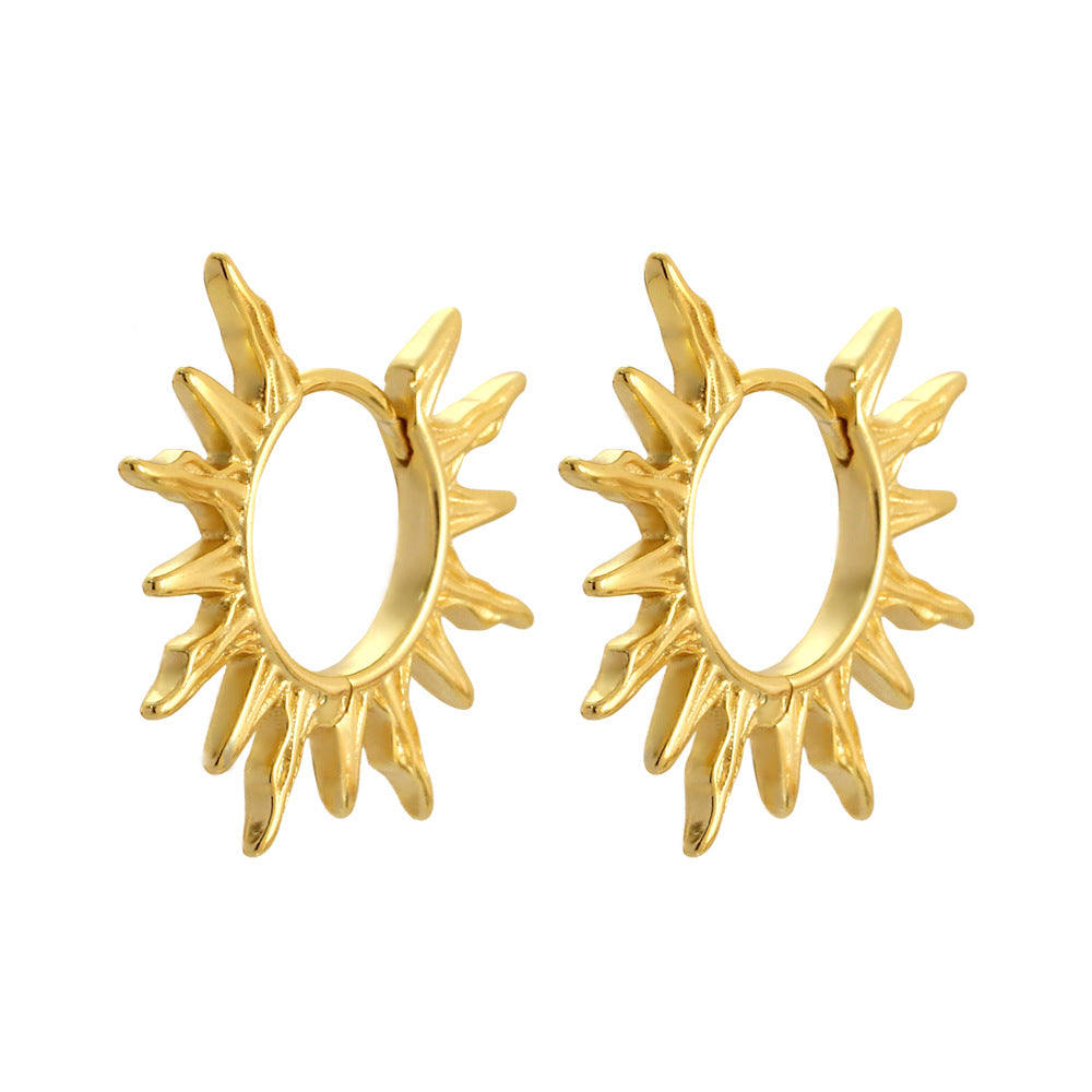 Exaggerated Geometric Sunflower Earrings in 925 Sterling Silver with Plated Finish for Women