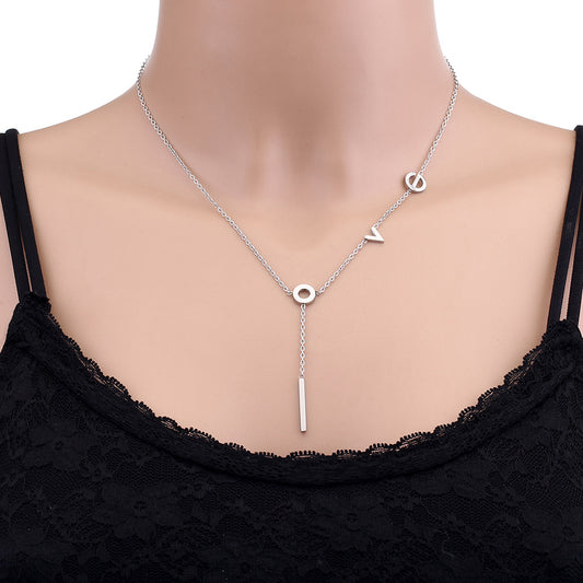 Elegant Letter LOVE Pendant Necklace for Women in Titanium Steel with 18K Gold Plating, O-Chain, Minimalist Typography Design