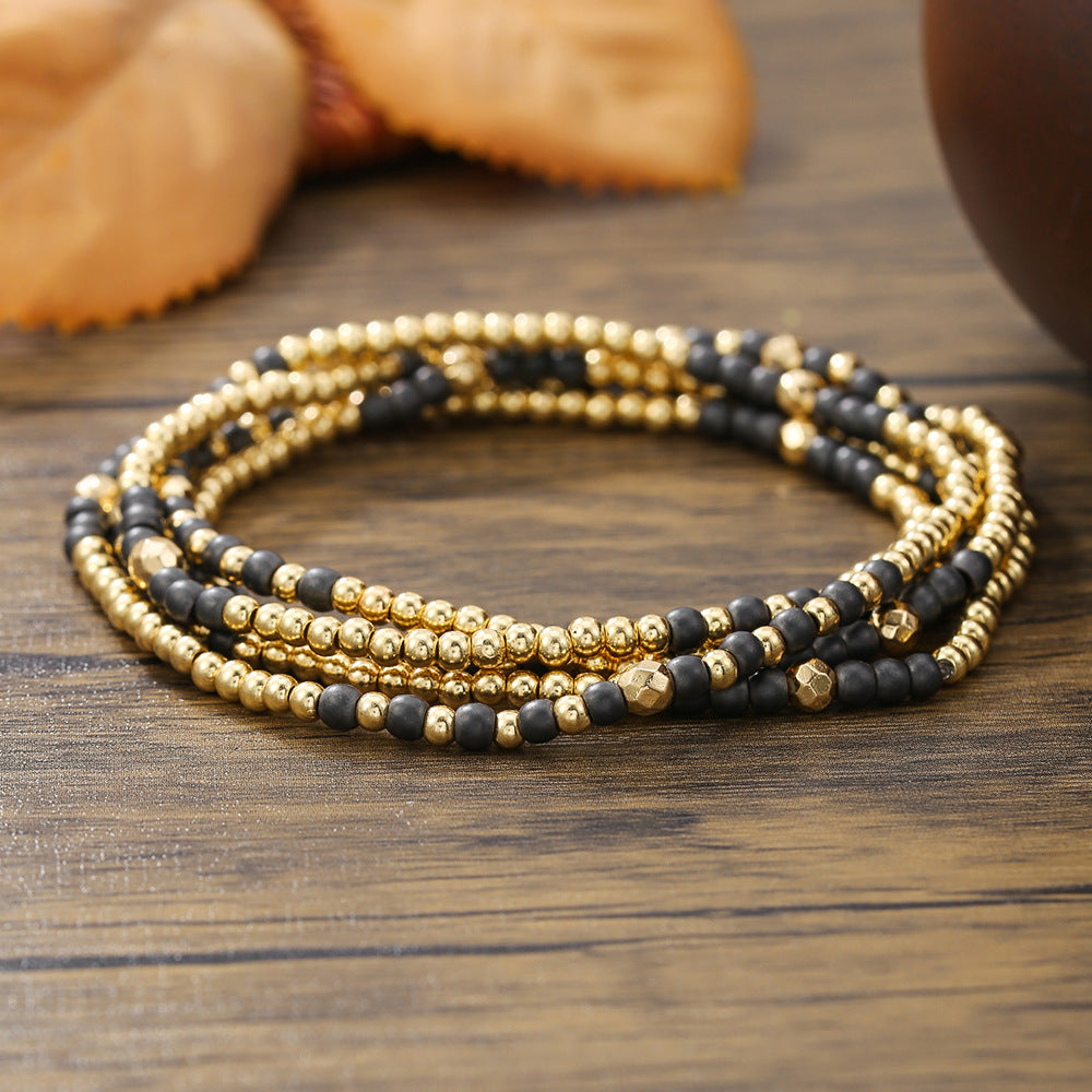Bracciale a strati stile bohémien con perline per donna con perle di ematite nera, braccialetto multistrato fatto a mano