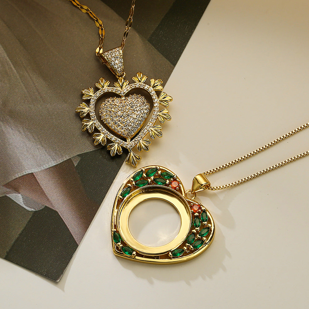 Minimalist Heart-Shaped Copper Pendant Necklace for Women with Zircon Accents, Delicate Clavicle Chain