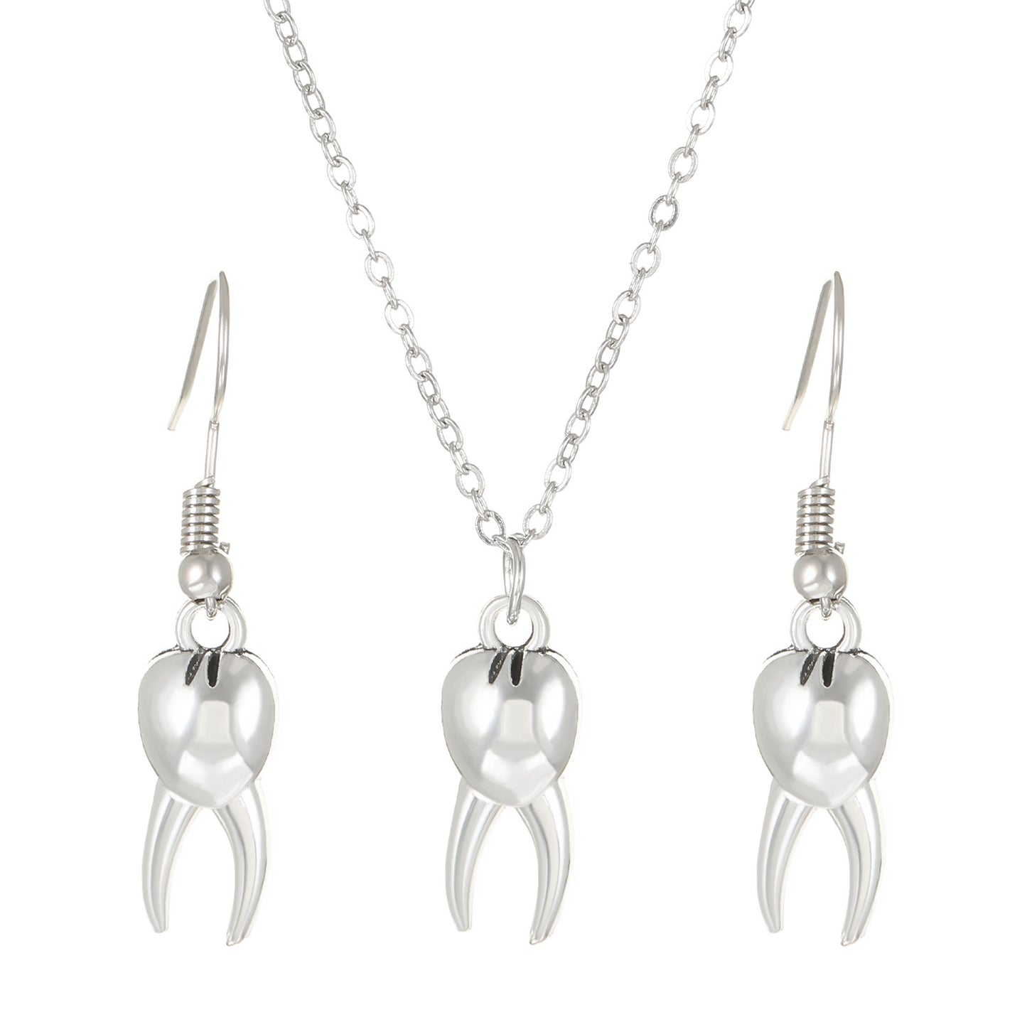 Minimalist Women's Alloy Pendant Necklace and Earrings Set with Tooth Cup Balloon Motifs Electroplated Finish