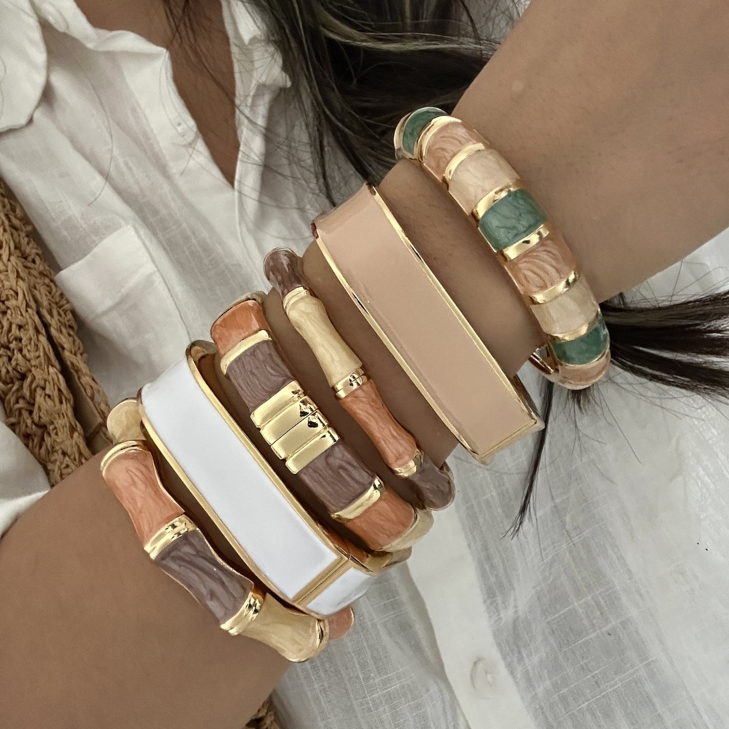 Bohemian Ethnic Multi-Color Drip Oil Enamel Geometric Gold Plated Alloy Bracelet