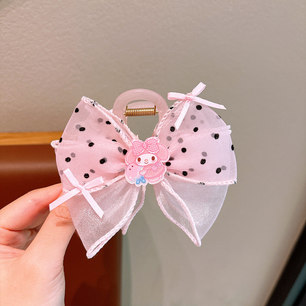 Cartoon Style Bow Hair Clip for Girls with Tulle and Sanrio-Inspired Character Design