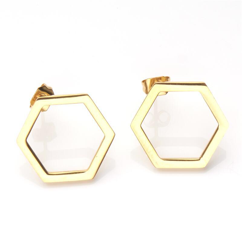 Minimalist Modern Hexagonal Stainless Steel Stud Earrings for Women with Plated Finish