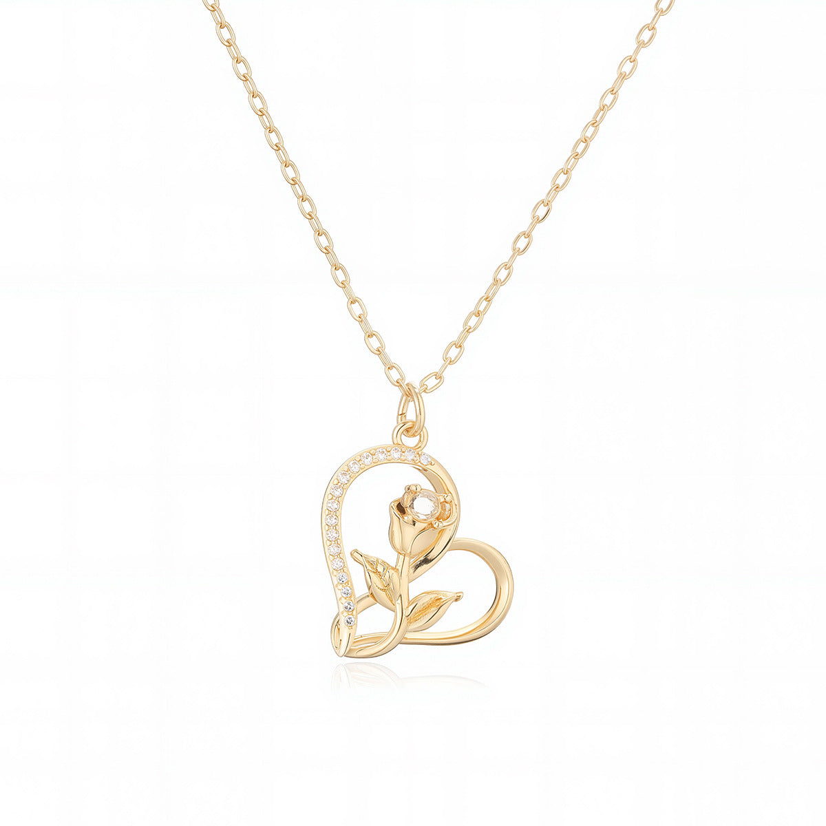 Minimalist Luxury 18K Gold Plated Brass Heart Cubic Zirconia Pendant Necklace for Women